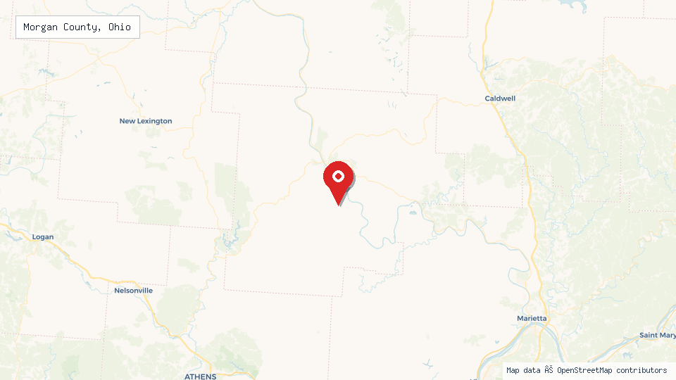 Street map of Morgan County, Ohio with location pin