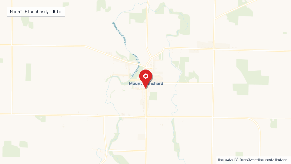 Street map of Mount Blanchard, Ohio with location pin