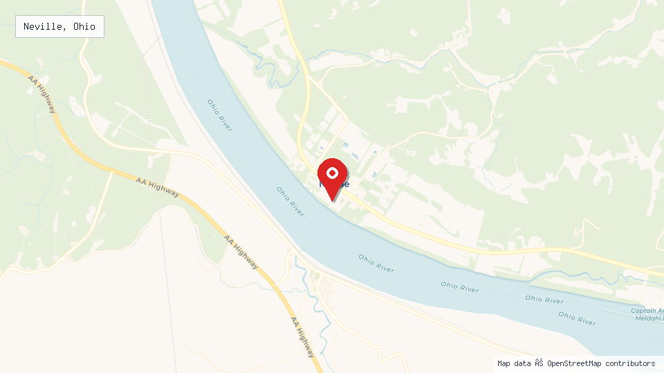 Street map of Neville, Ohio with location pin