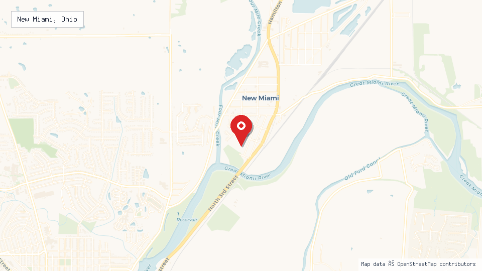 Street map of New Miami, Ohio with location pin