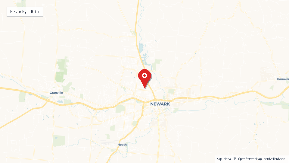 Street map of Newark, Ohio with location pin