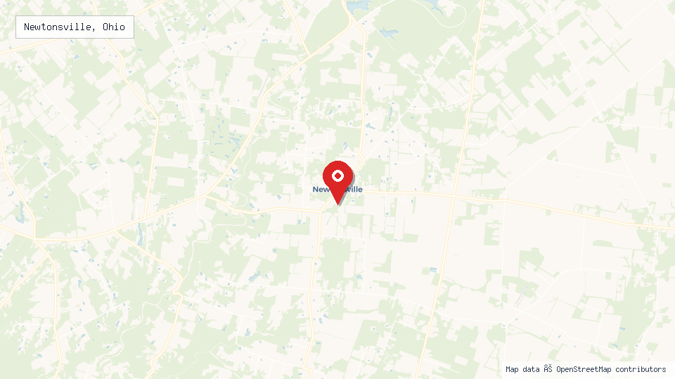 Street map of Newtonsville, Ohio with location pin