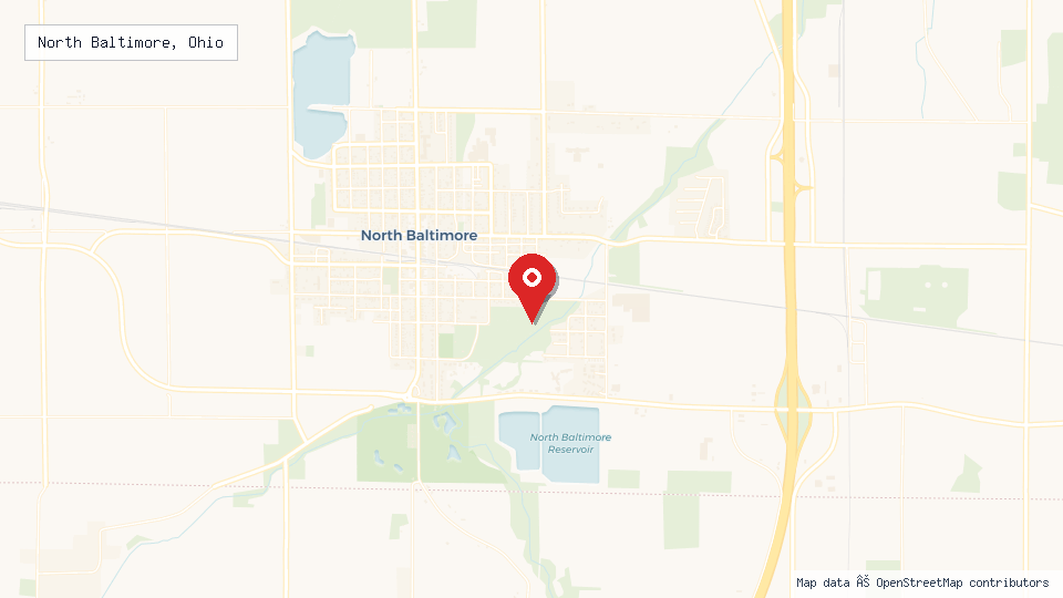 Street map of North Baltimore, Ohio with location pin