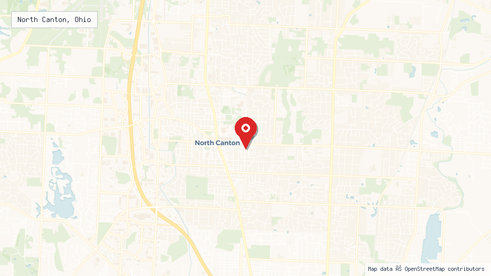 Street map of North Canton, Ohio with location pin