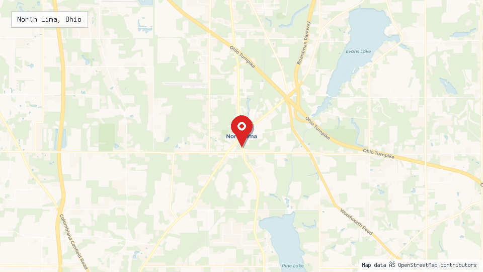 Street map of North Lima, Ohio with location pin