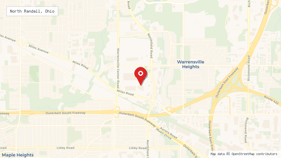 Street map of North Randall, Ohio with location pin