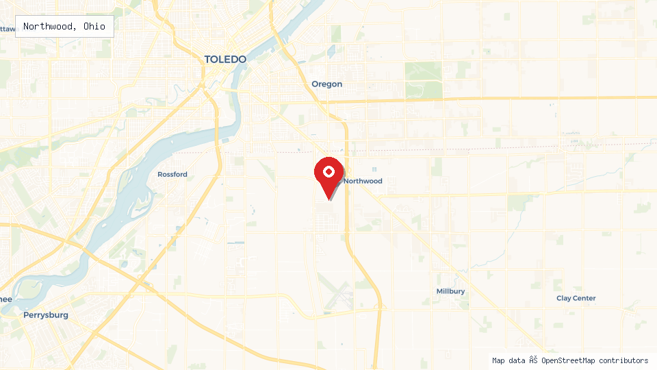 Street map of Northwood, Ohio with location pin