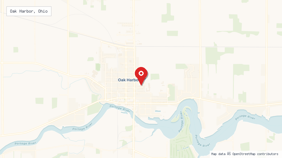 Street map of Oak Harbor, Ohio with location pin
