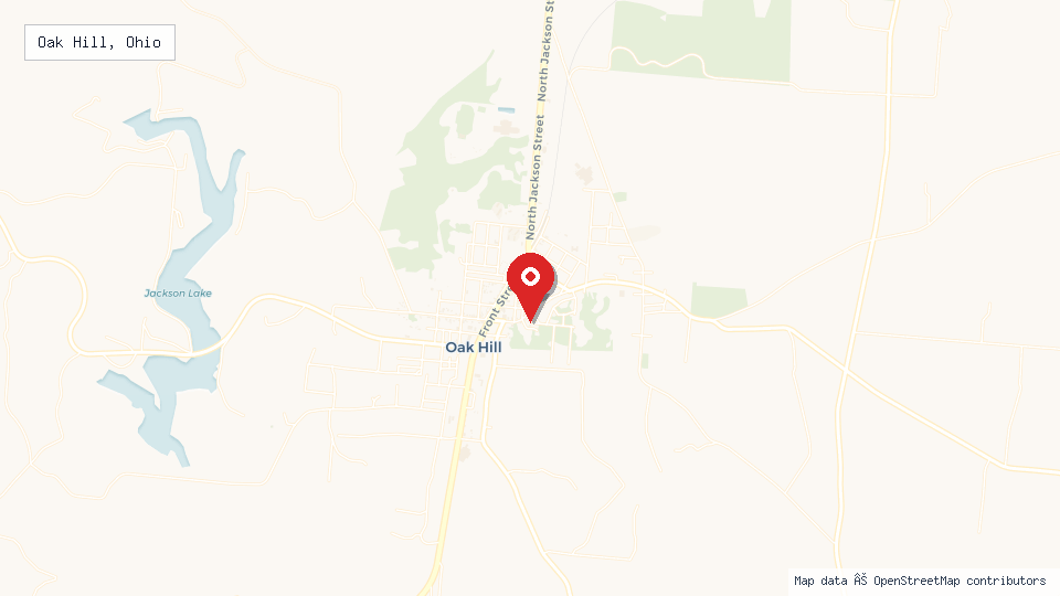 Street map of Oak Hill, Ohio with location pin