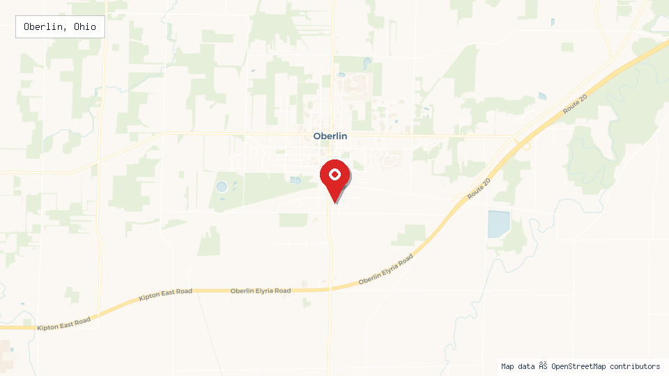 Street map of Oberlin, Ohio with location pin