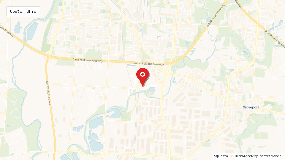 Street map of Obetz, Ohio with location pin