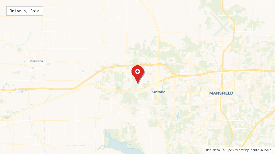 Street map of Ontario, Ohio with location pin