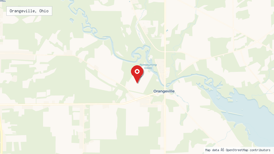 Street map of Orangeville, Ohio with location pin