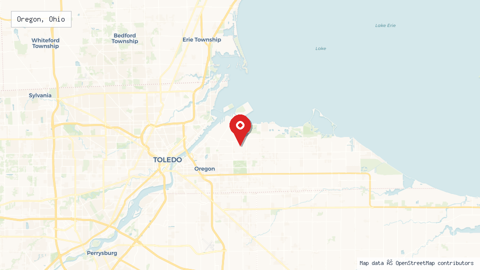 Street map of Oregon, Ohio with location pin