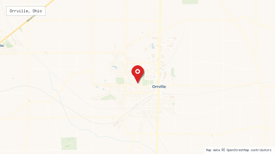 Street map of Orrville, Ohio with location pin