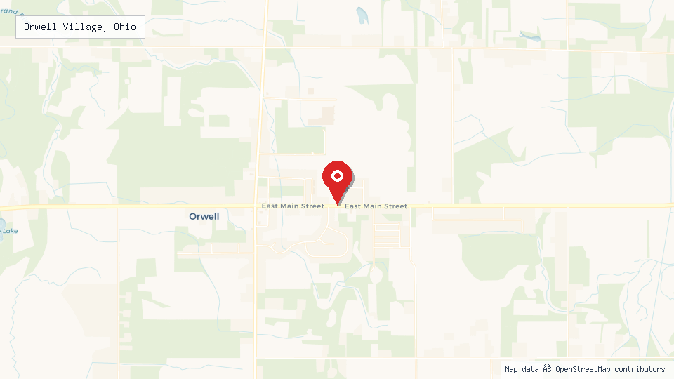 Street map of Orwell Village, Ohio with location pin