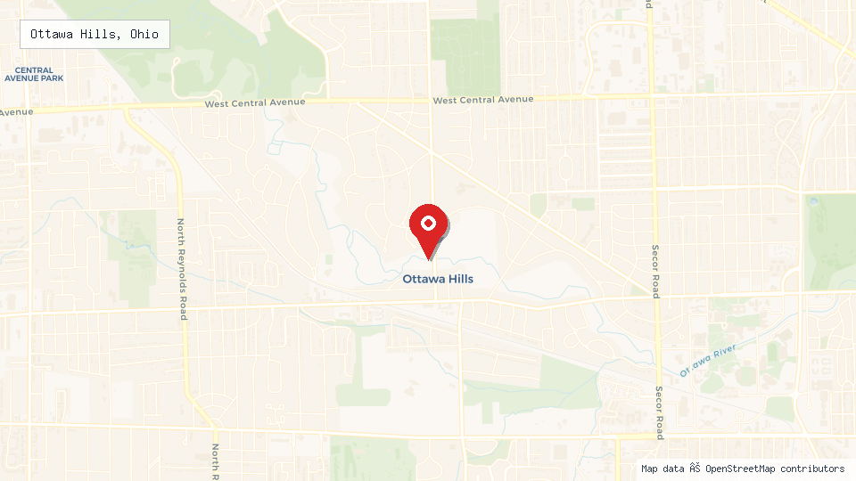 Street map of Ottawa Hills, Ohio with location pin