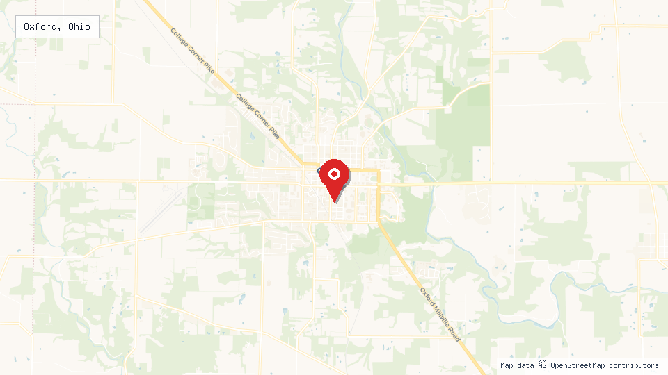 Street map of Oxford, Ohio with location pin