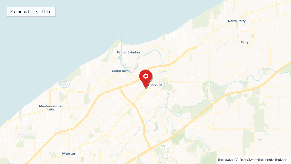 Street map of Painesville, Ohio with location pin