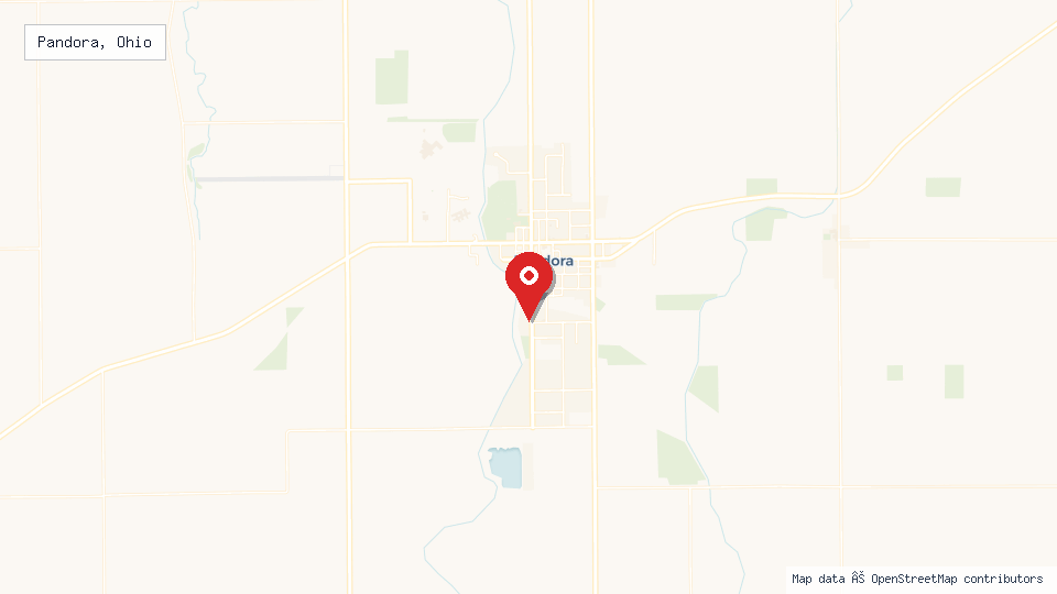 Street map of Pandora, Ohio with location pin