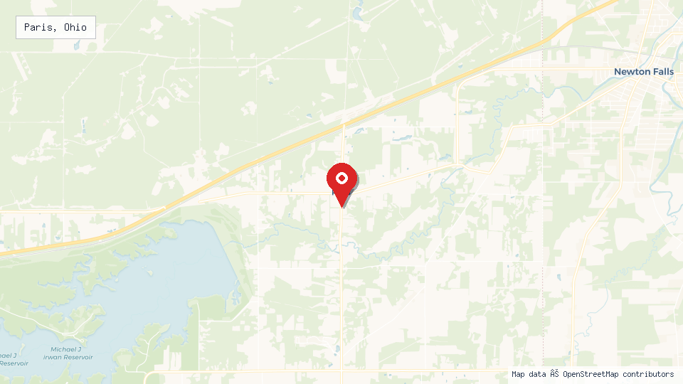 Street map of Paris, Ohio with location pin