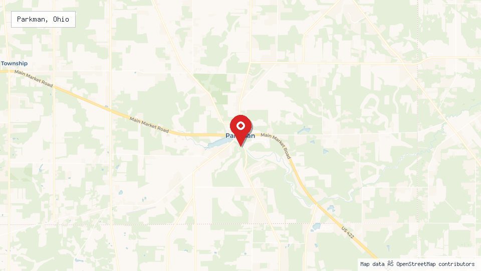 Street map of Parkman, Ohio with location pin