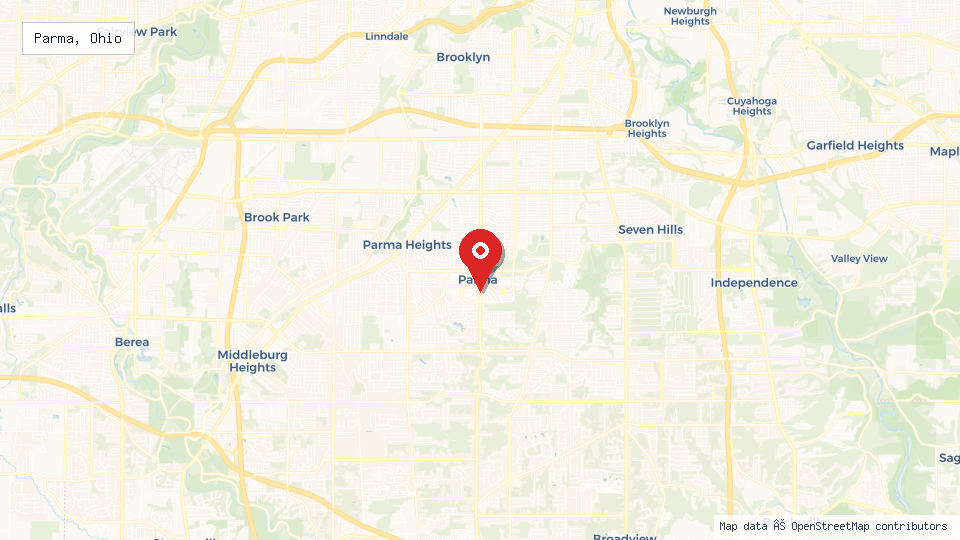 Street map of Parma, Ohio with location pin