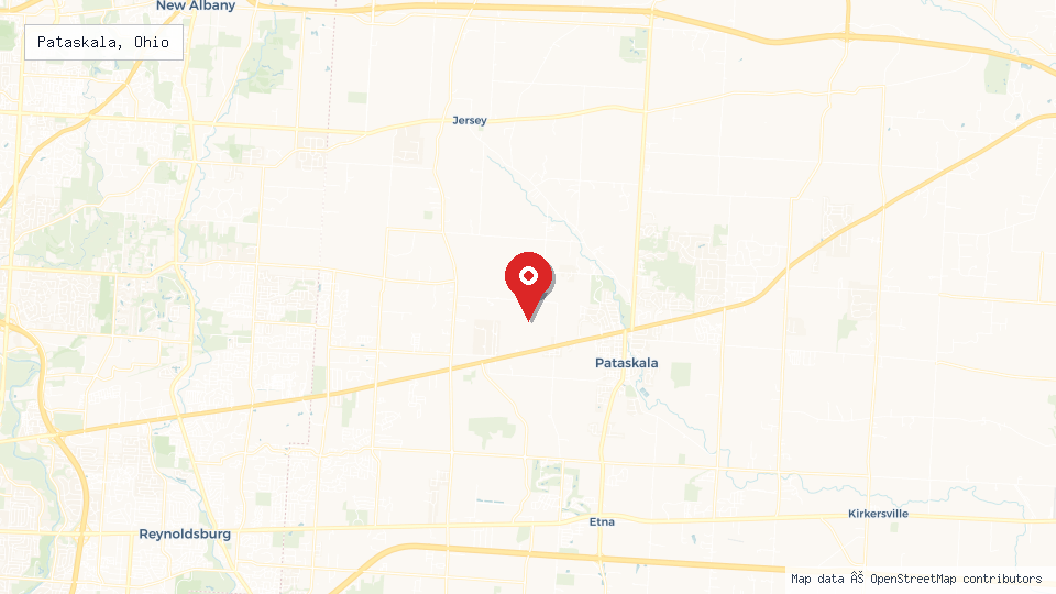 Street map of Pataskala, Ohio with location pin