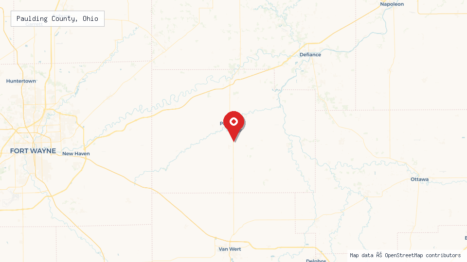 Street map of Paulding County, Ohio with location pin