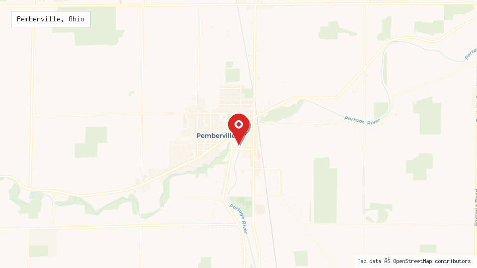 Street map of Pemberville, Ohio with location pin