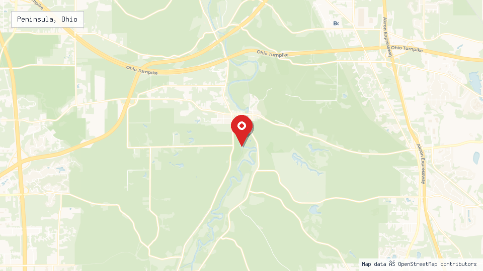 Street map of Peninsula, Ohio with location pin