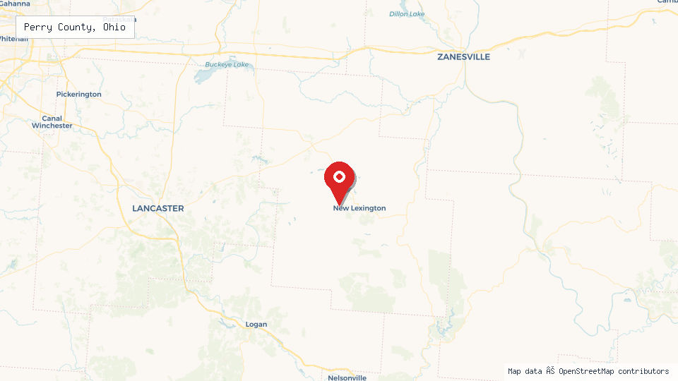 Street map of Perry County, Ohio with location pin