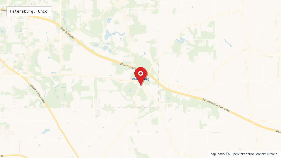 Street map of Petersburg, Ohio with location pin