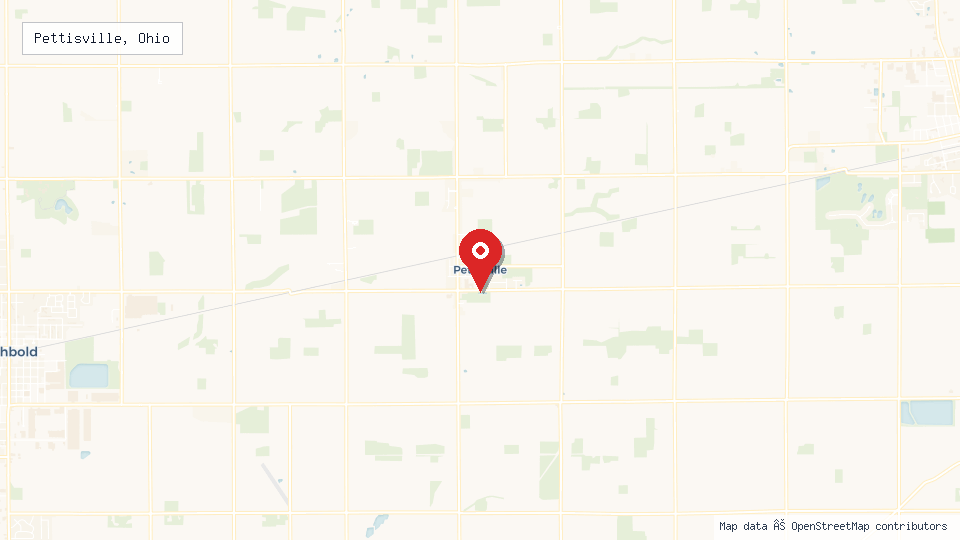 Street map of Pettisville, Ohio with location pin