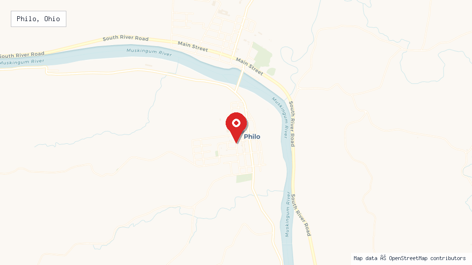 Street map of Philo, Ohio with location pin