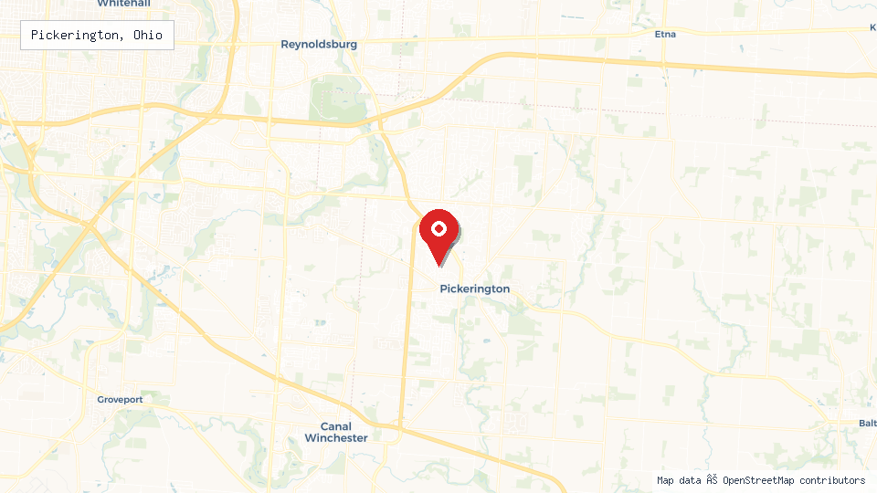 Street map of Pickerington, Ohio with location pin