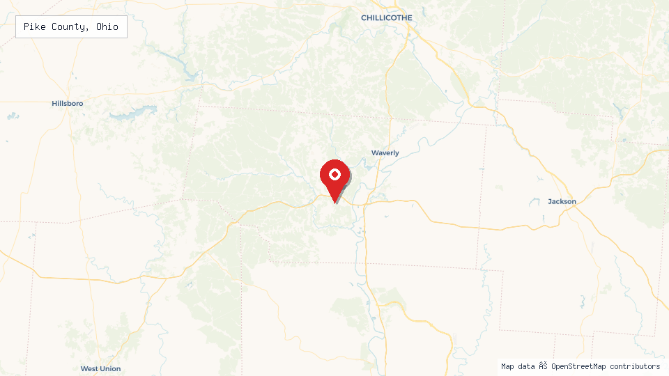 Street map of Pike County, Ohio with location pin