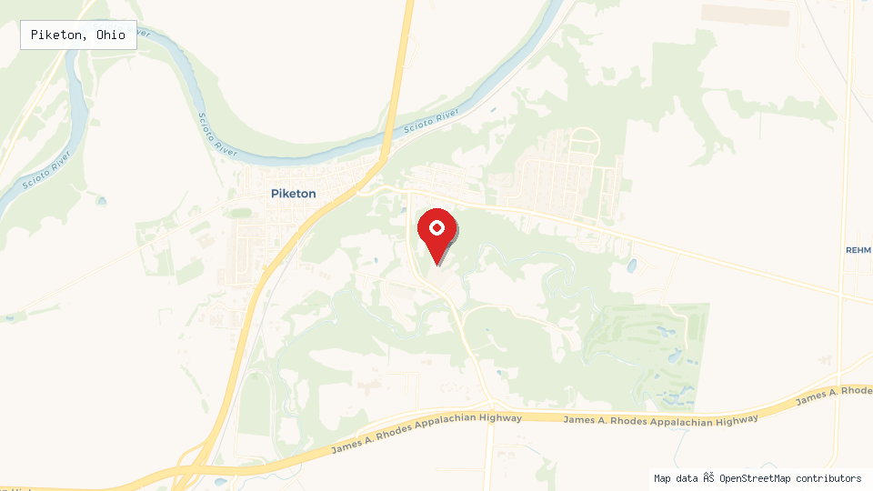 Street map of Piketon, Ohio with location pin