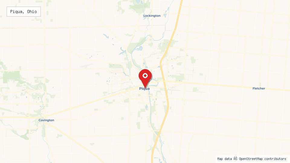 Street map of Piqua, Ohio with location pin