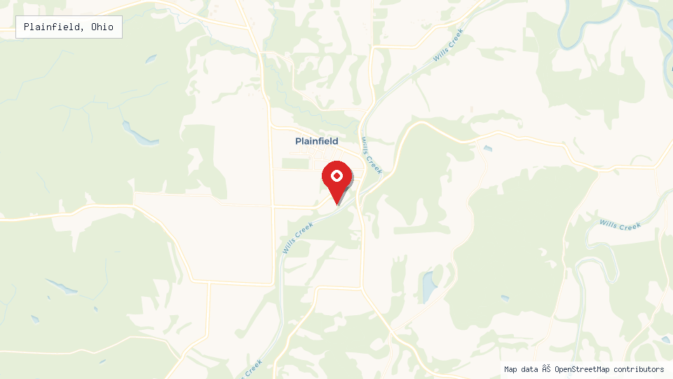 Street map of Plainfield, Ohio with location pin