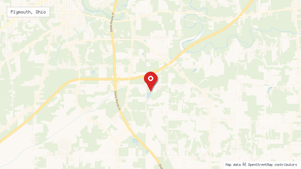 Street map of Plymouth, Ohio with location pin