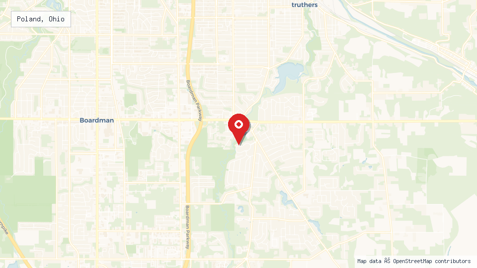 Street map of Poland, Ohio with location pin