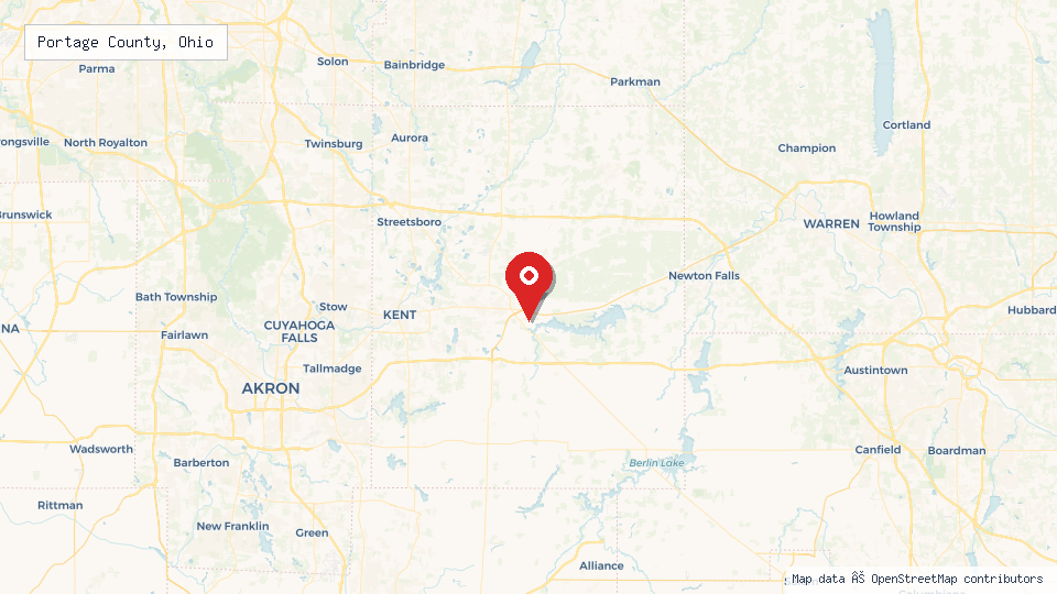 Street map of Portage County, Ohio with location pin