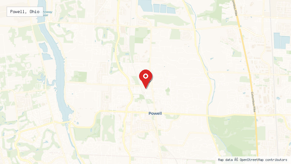 Street map of Powell, Ohio with location pin