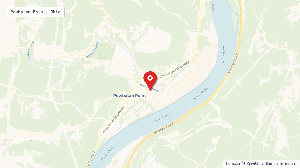 Street map of Powhatan Point, Ohio with location pin