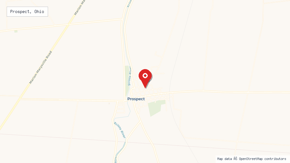 Street map of Prospect, Ohio with location pin