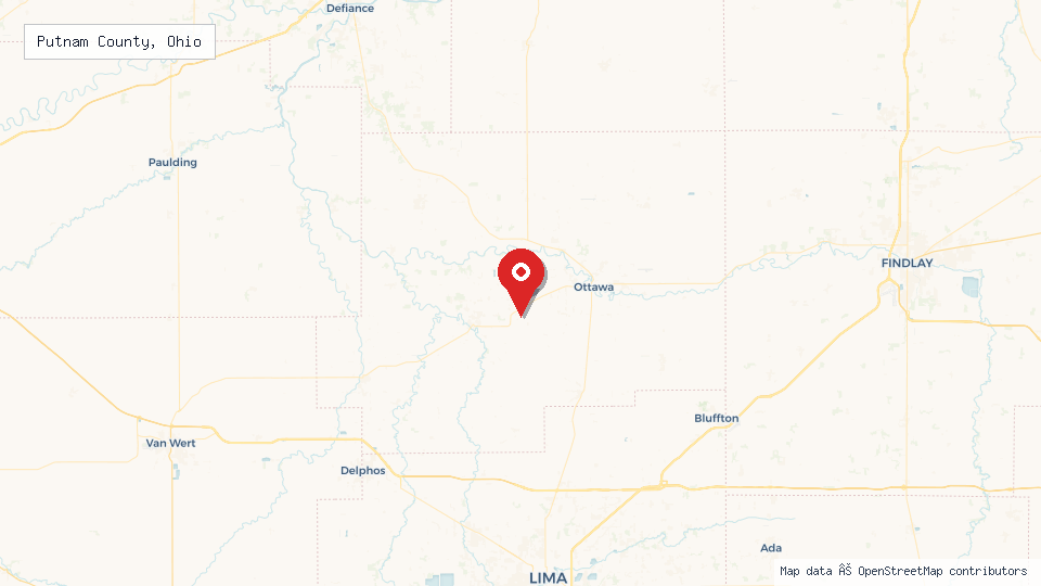 Street map of Putnam County, Ohio with location pin