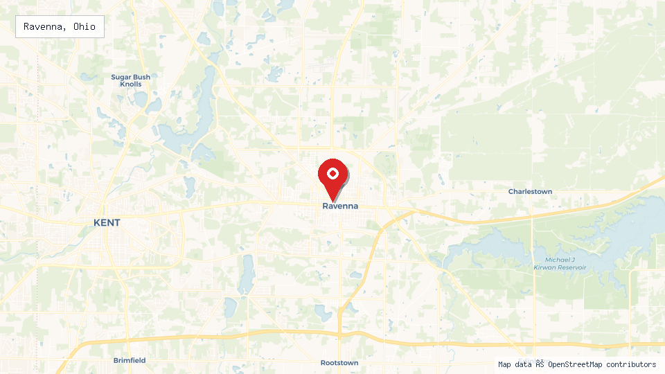 Street map of Ravenna, Ohio with location pin