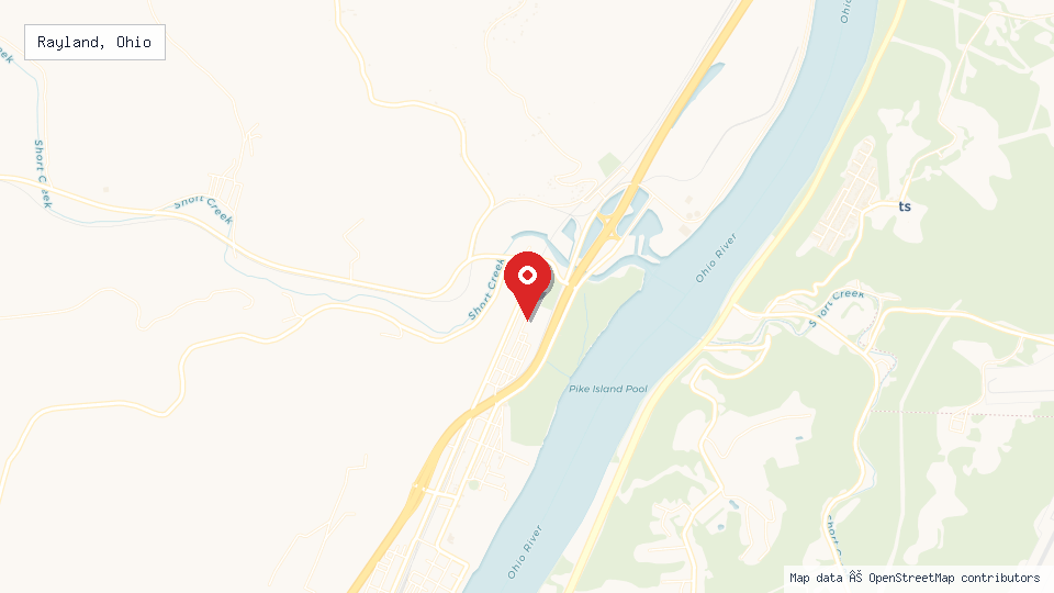 Street map of Rayland, Ohio with location pin