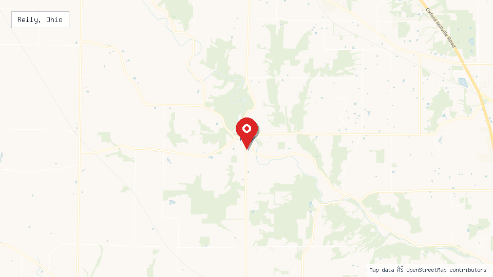 Street map of Reily, Ohio with location pin